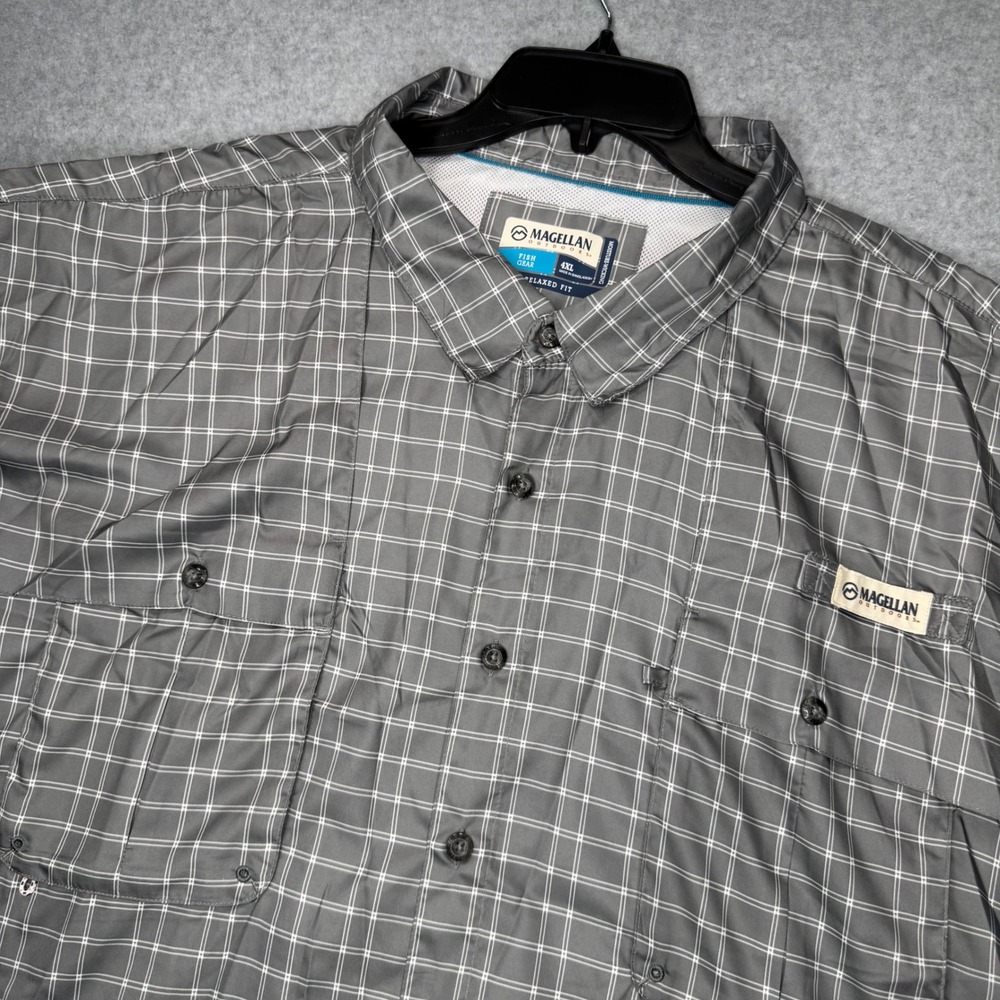 Magellan Fish Gear Shirt Mens 4XL Gray Plaid Aransas Pass Relaxed Fit Vented